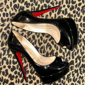 Christian Louboutin Black Patent Peep-Toe Heels
